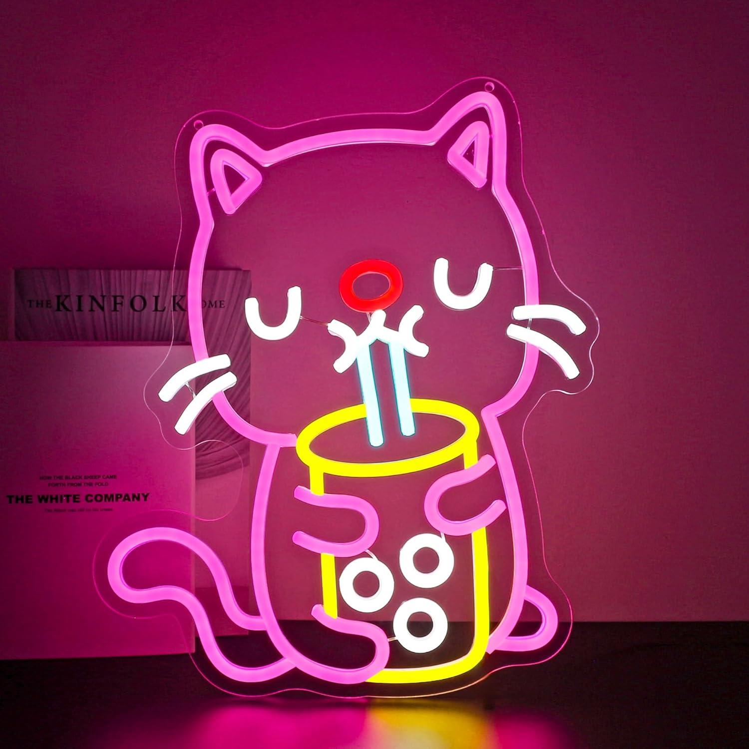 고양이 보바 티 네온사인 USB 디밍 LED 조명 침실 - Gaming Accessories Shop 리뷰 및 가격