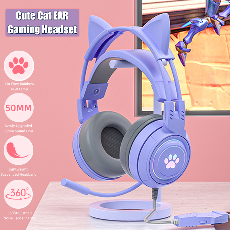 귀여운 고양이 귀 게임용 헤드폰, 마이크 포함, 소음  - Gaming Accessories Girly 리뷰 및 가격