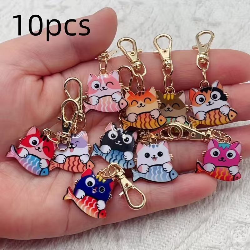 10개의 합금 프린트 고양이 열쇠고리, 가방, 지갑 걸 - Gaming Accessories Gifts 리뷰 및 가격